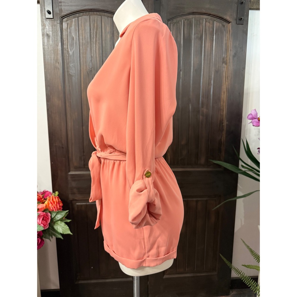 Guess Women Coral Pink Roll Tab Sleeve Wrap Front Romper Small - Picture 4 of 7